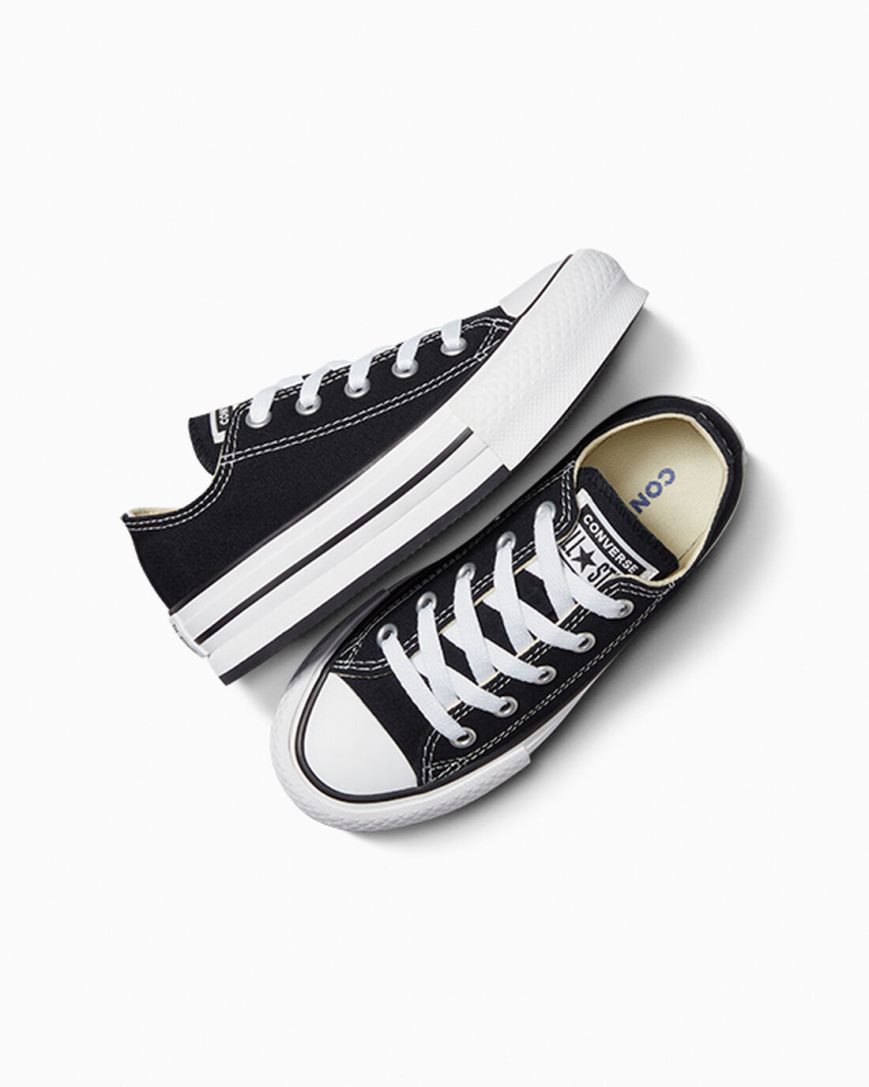 Sapatos Plataforma Converse Chuck Taylor All Star Lift Cano Baixo Menina Pretas Branco Pretas | PT V05P417